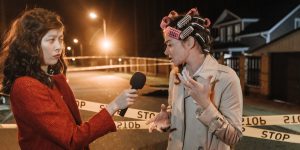 a reporter interview a woman